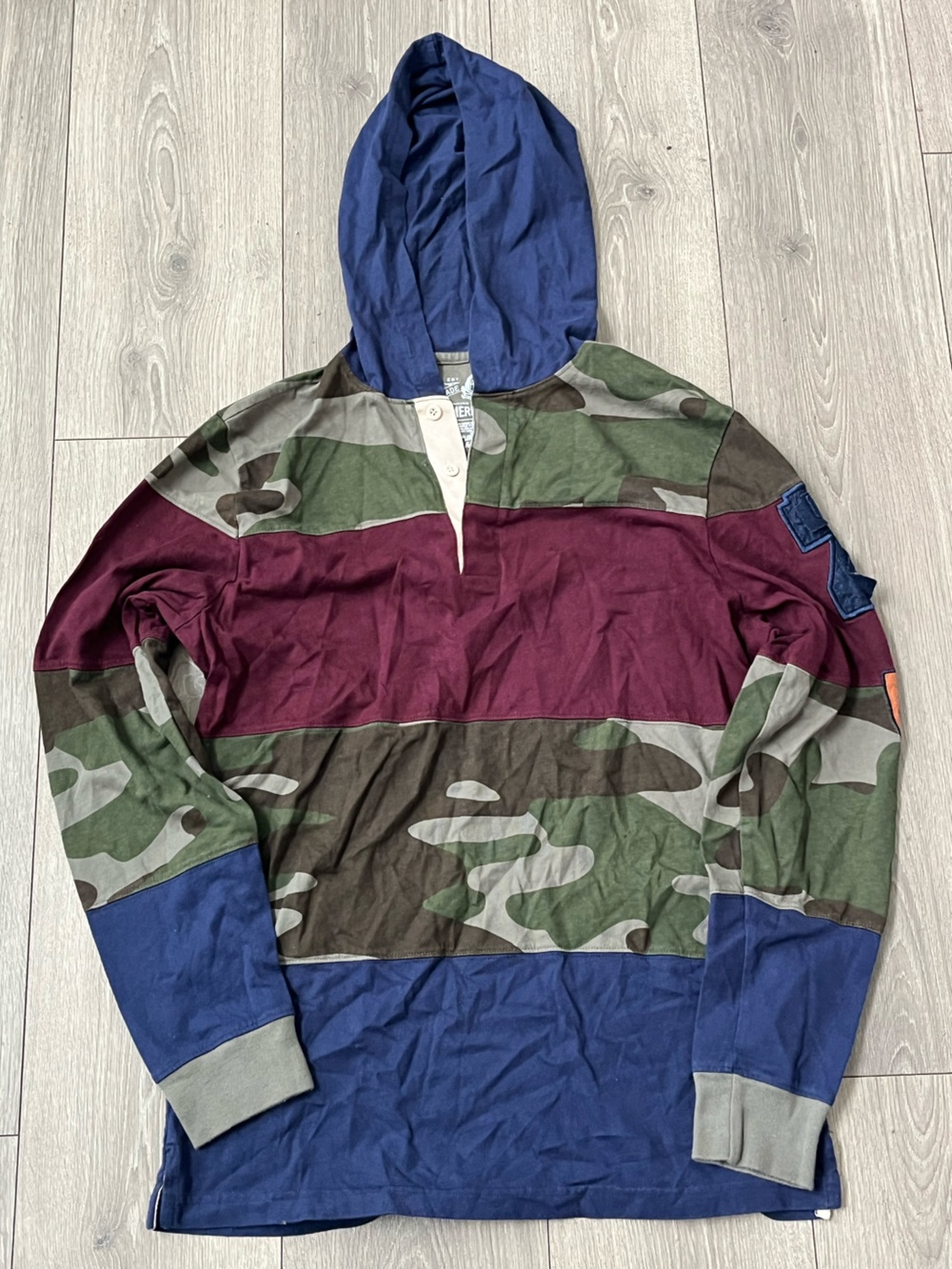 American Rag Men's Colorblock Camo Rugby Shirt - Burgundy, Green & Blue